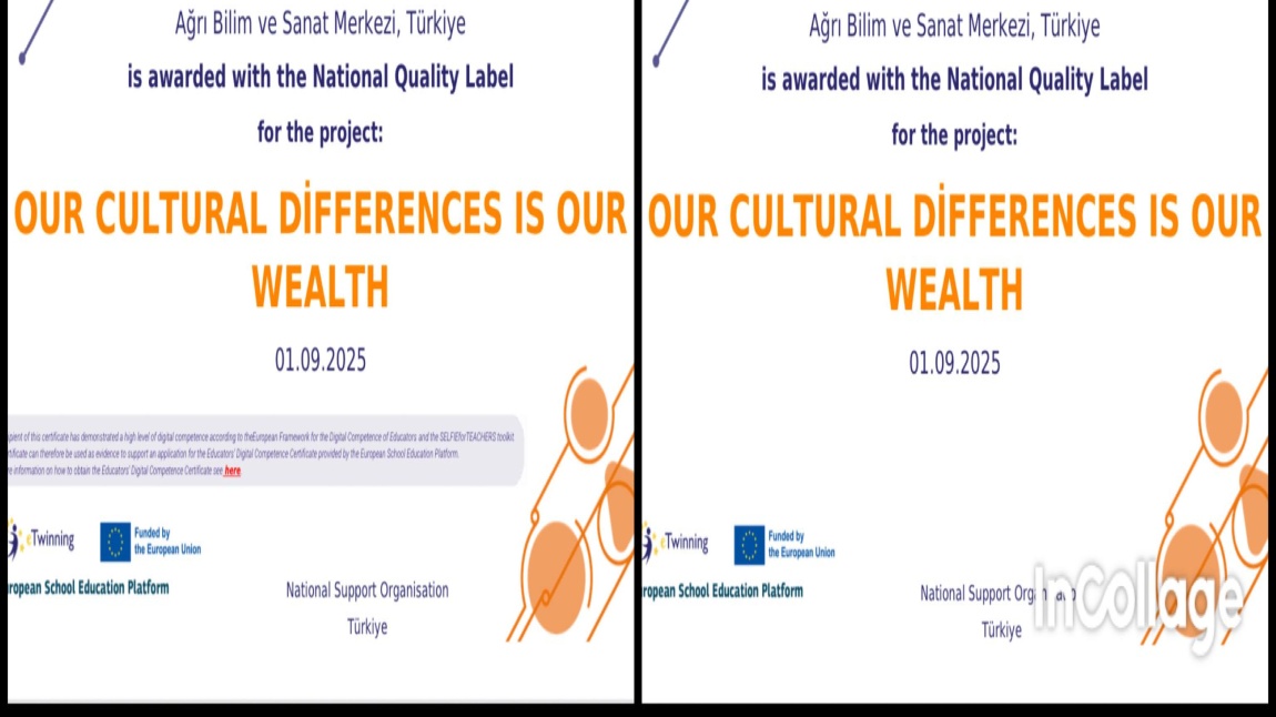 Merkezimiz “Our Cultural Diversity is Our Wealth” eTwinning Projesi ile Ulusal Kalite Etiketi Ödülü Aldı